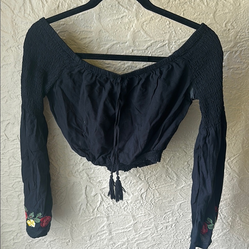 La Hearts Black Crop Top with Floral Detail